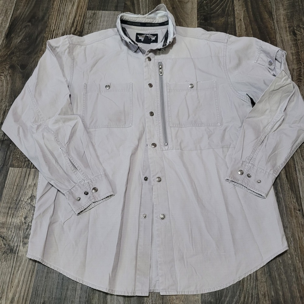 Harley Davidson Snap Button Down Long Sleeve Shirt Size Medium (Distressed)